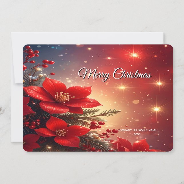 Red Christmas Floral Holiday Card (Front)