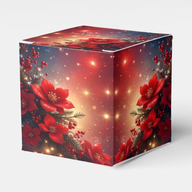 Red Christmas Floral Holiday Favour Box (Front Side)