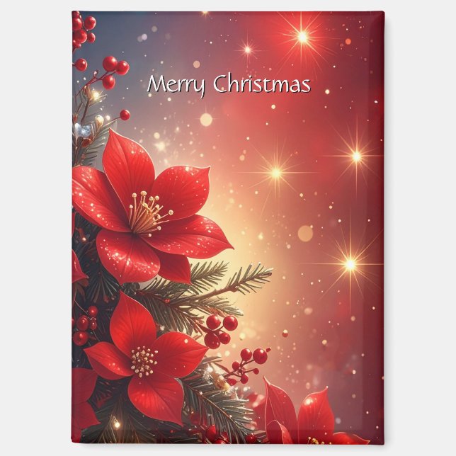 Red Christmas Floral Holiday Magnet (Front)