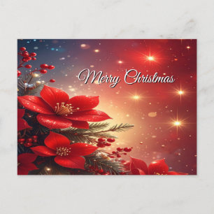 Red Christmas Floral Holiday Postcard