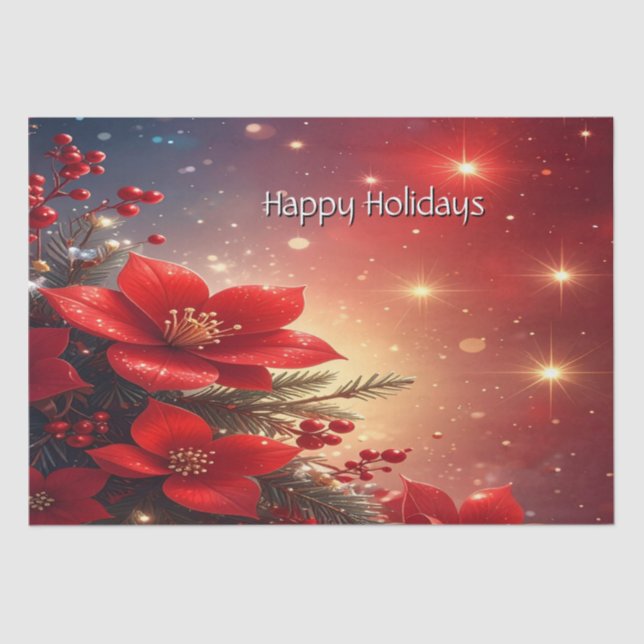 Red Christmas Floral Holiday Tissue Paper (Front)