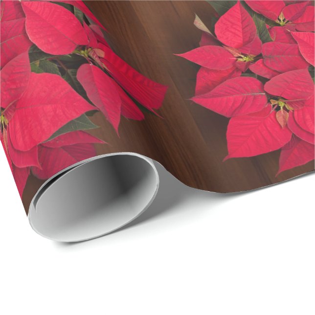 Red Christmas flower on brown Wrapping Paper (Roll Corner)