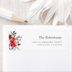 red christmas flowers custom address label