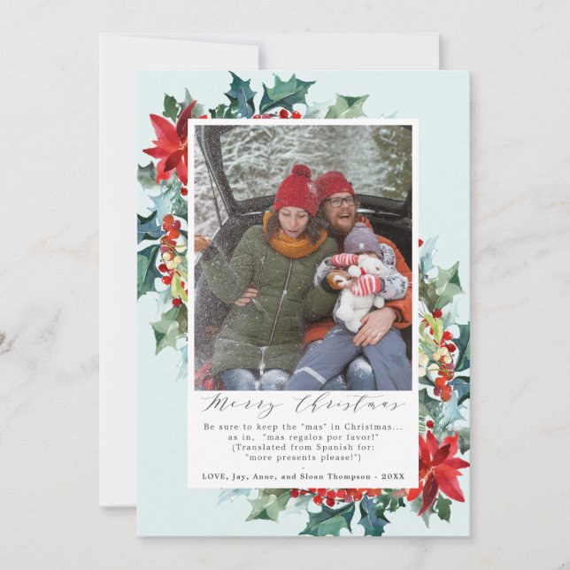 Red Christmas Flowers Funny Message Photo Holiday Card (Front)