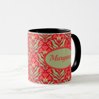 Red Christmas Flowers Name Mug