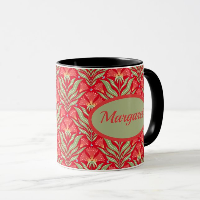 Red Christmas Flowers Name Mug (Front Right)