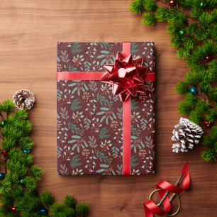 Red Christmas Foliage Pattern Wrapping Paper