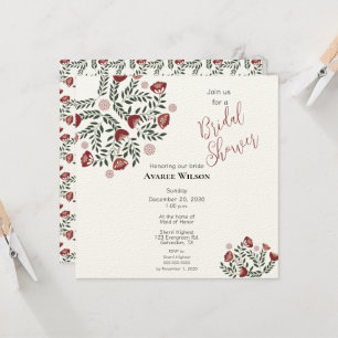 Red Christmas Folk Art Floral Invitation