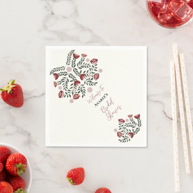 Red Christmas Folk Art Floral Napkin (Insitu)