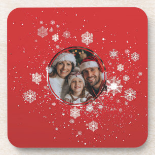 Red Christmas Frame with Snow Flakes  Coaster