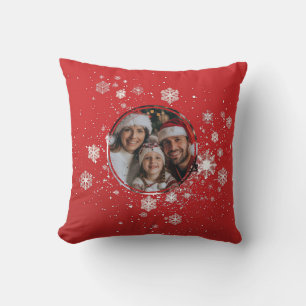 Red Christmas Frame with Snow Flakes Cushion