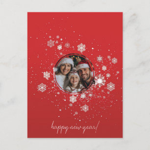 Red Christmas Frame with Snow Flakes Invitation Postcard