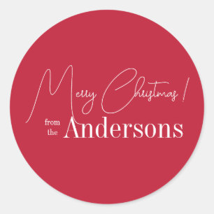 Red Christmas from Family Name Classic Round Sticker