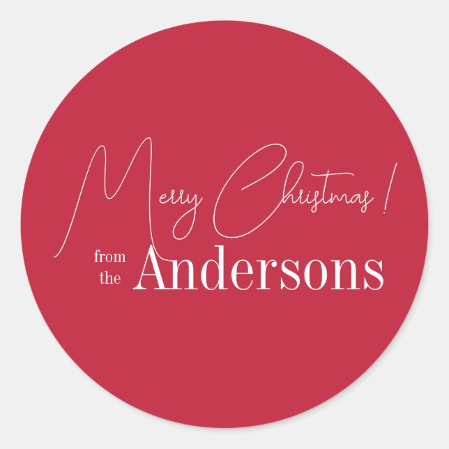 Red Christmas from Family Name Classic Round Sticker (Front)