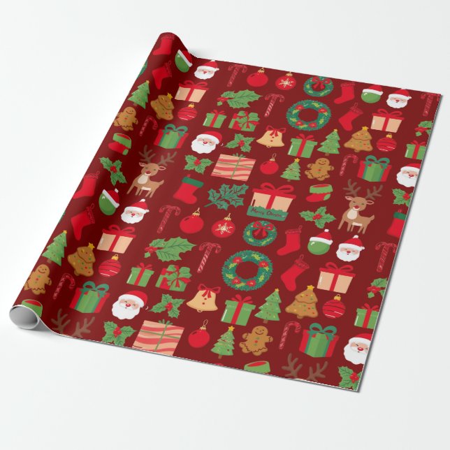 Red Christmas Gift All  Wrapping Paper (Unrolled)