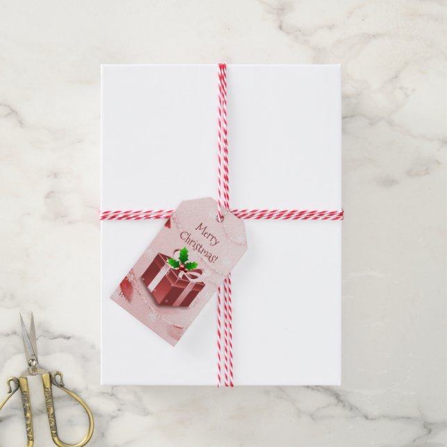 Red Christmas Gift Box Gift Tag (With Twine)