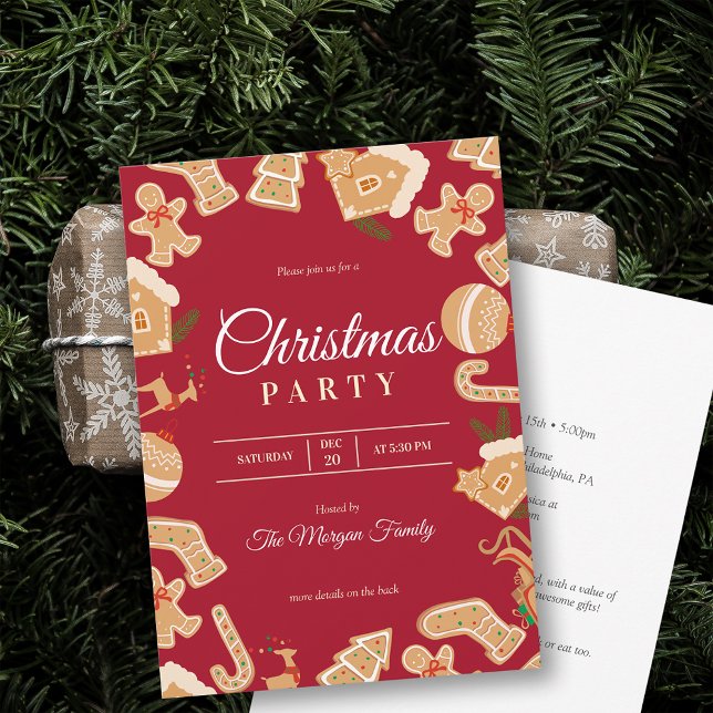 Red Christmas Gingerbread Holiday Party Invitation (Red Christmas Gingerbread Holiday Party Invitation)