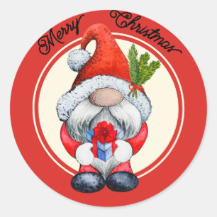 Red Christmas gnome Classic Round Sticker