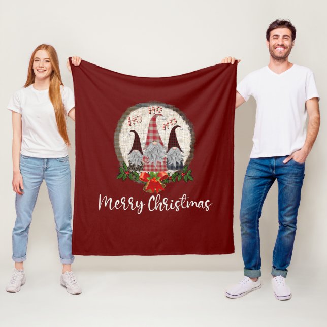 Red Christmas Gnomes Trendy Elves  Fleece Blanket (In Situ)