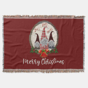 Red Christmas Gnomes Trendy Elves  Throw Blanket