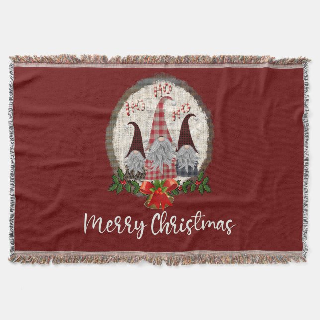 Red Christmas Gnomes Trendy Elves  Throw Blanket (Front)