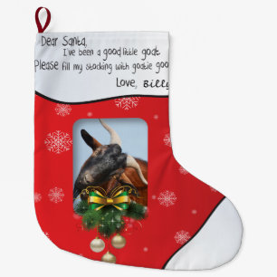 Red Christmas Goat ADD YOUR GOAT Photo Large Christmas Stocking