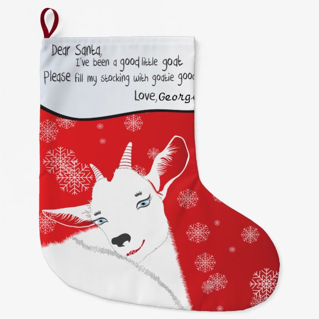 Red Christmas Goat - Dear Santa I have been Good Large Christmas Stocking (Front)