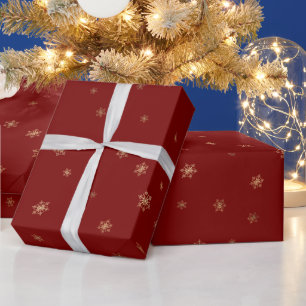 Red Christmas Gold Snowflakes Wrapping Paper
