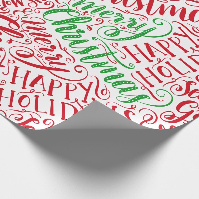 Red Christmas Hand Lettered Calligraphy Mandala Wrapping Paper (Corner)