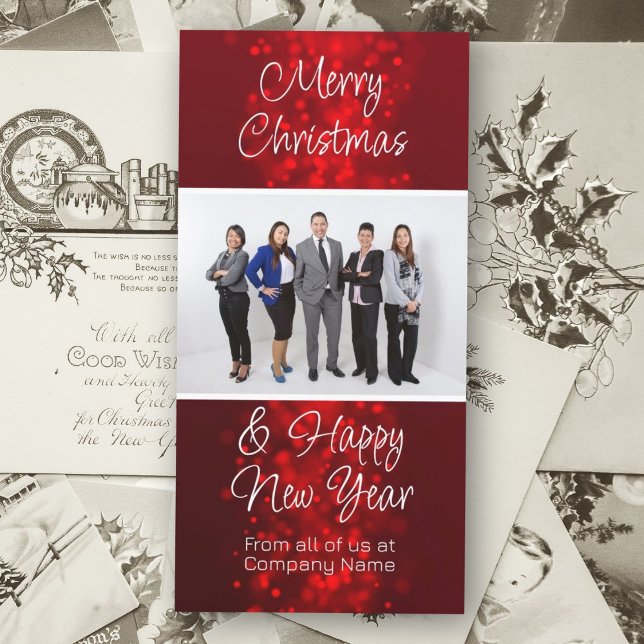 Red Christmas Holiday Business Photo Logo Greeting Card (Creator Uploaded)