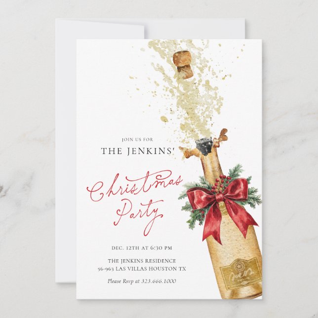 Red Christmas Holiday Cocktail Party Invitation (Front)