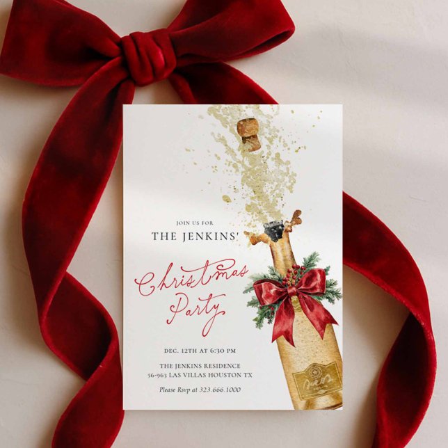 Red Christmas Holiday Cocktail Party Invitation (Family Christmas Party Invitation - Red bow)