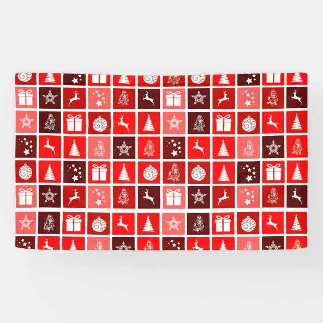 Red Christmas Holiday Cute Tree Reindeer  Banner (Horizontal)