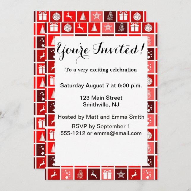 Red Christmas Holiday Cute Tree Reindeer  Invitation (Front/Back)