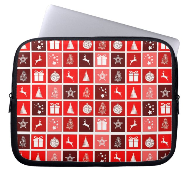 Red Christmas Holiday Cute Tree Reindeer  Laptop Sleeve (Front)