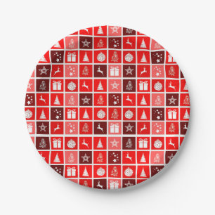 Red Christmas Holiday Cute Tree Reindeer Paper Plate