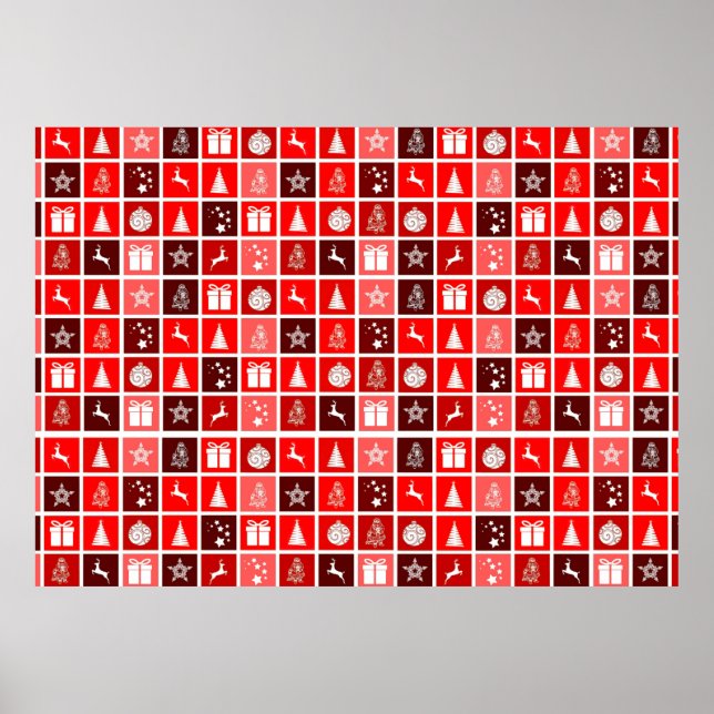Red Christmas Holiday Cute Tree Reindeer  Poster (Front)