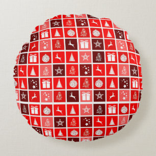Red Christmas Holiday Cute Tree Reindeer  Round Cushion