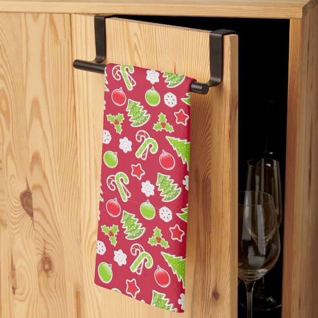 Red Christmas Holiday Decor Tea Towel (Thirds Fold)