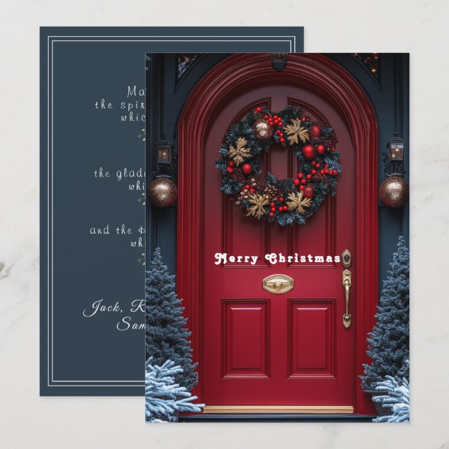 Red Christmas Holiday Door Wreath  Card (Front/Back)