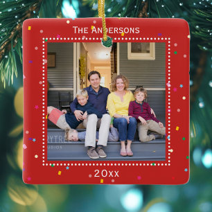Red Christmas Holiday Frame Family Keepsake Photo Ceramic Ornament