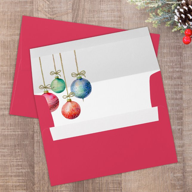 Red Christmas Holiday Simple Ornaments Envelope (Christmas whimsical cute colorful ornaments envelope.)