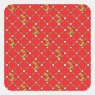 Red Christmas Holly Pattern Square Stickers