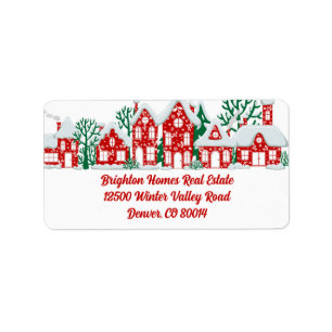 Red Christmas Houses Realtor Return Address Label