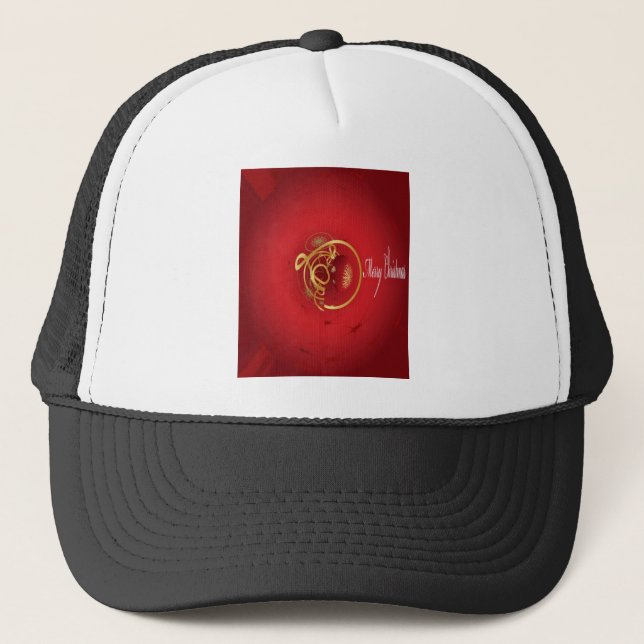 Red Christmas Jingle Bells Have a Blessed Nice Day Trucker Hat (Front)