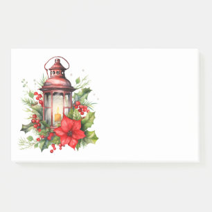 Red Christmas Lantern Poinsettia and Pine Post-it Notes