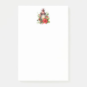 Red Christmas Lantern Poinsettia and Pine Post-it Notes