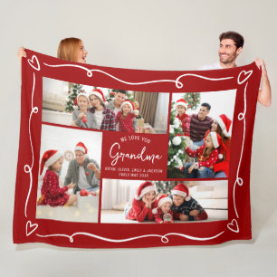 Red Christmas Love You Grandma Fun Doodles 4 Photo Fleece Blanket
