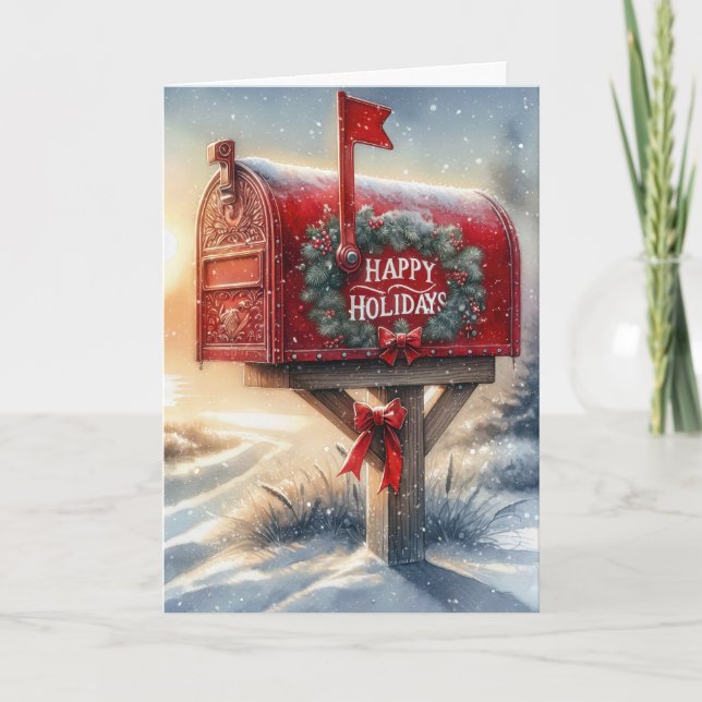 Red Christmas Mailbox In Snow Card (Front)