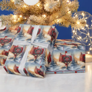 Red Christmas Mailbox In Snow Wrapping Paper